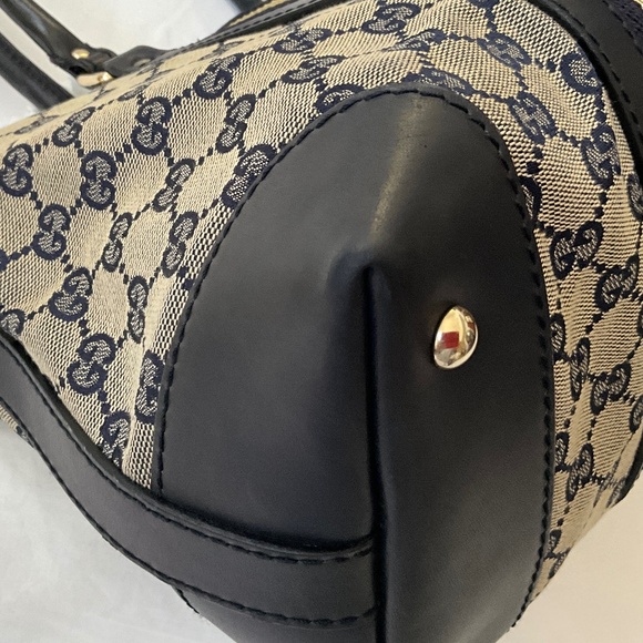 GUCCI Vintage GG Monogram Canvas Sherry Line Satchel Tote Blue - Picture 10 of 16
